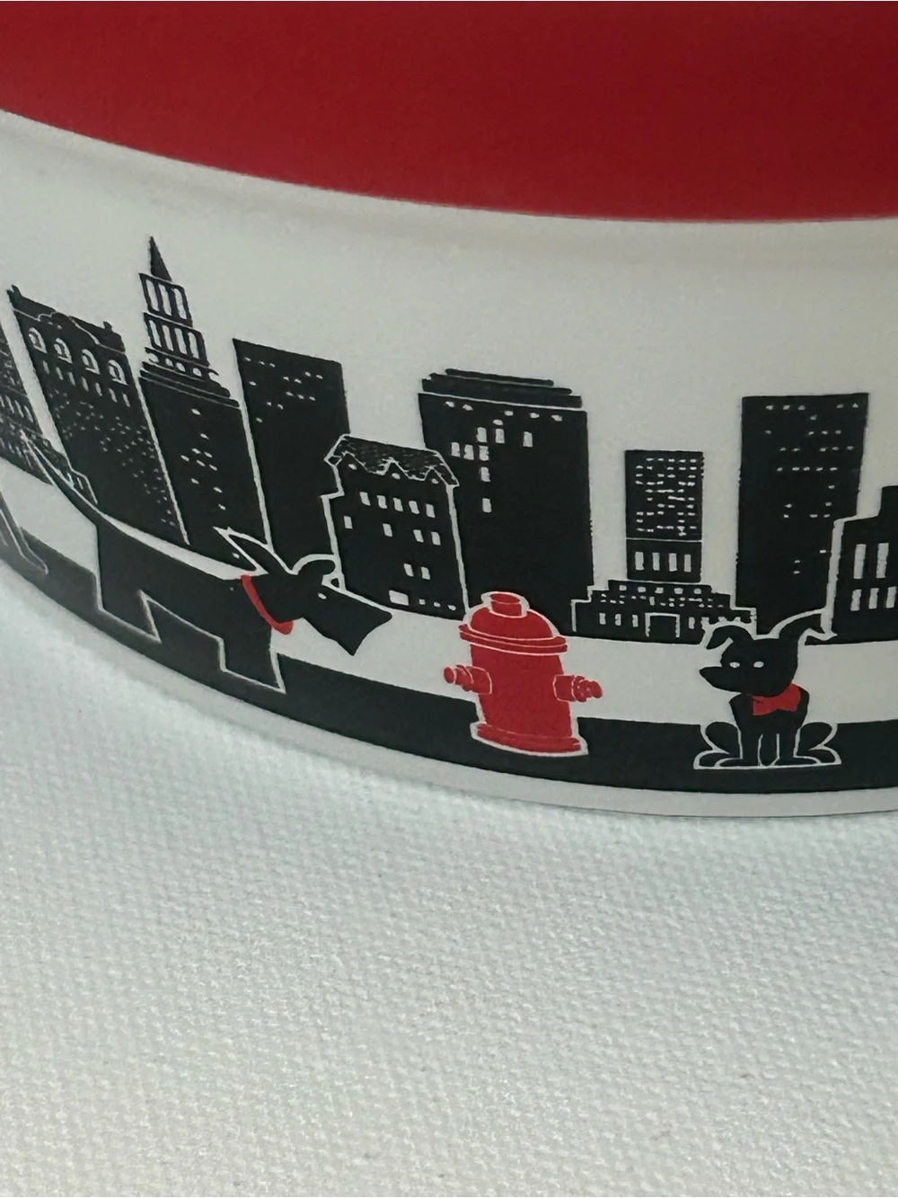 Dog Bowl Set of Two City Pets Red White Black Urban Loft Retro Ceramic Food